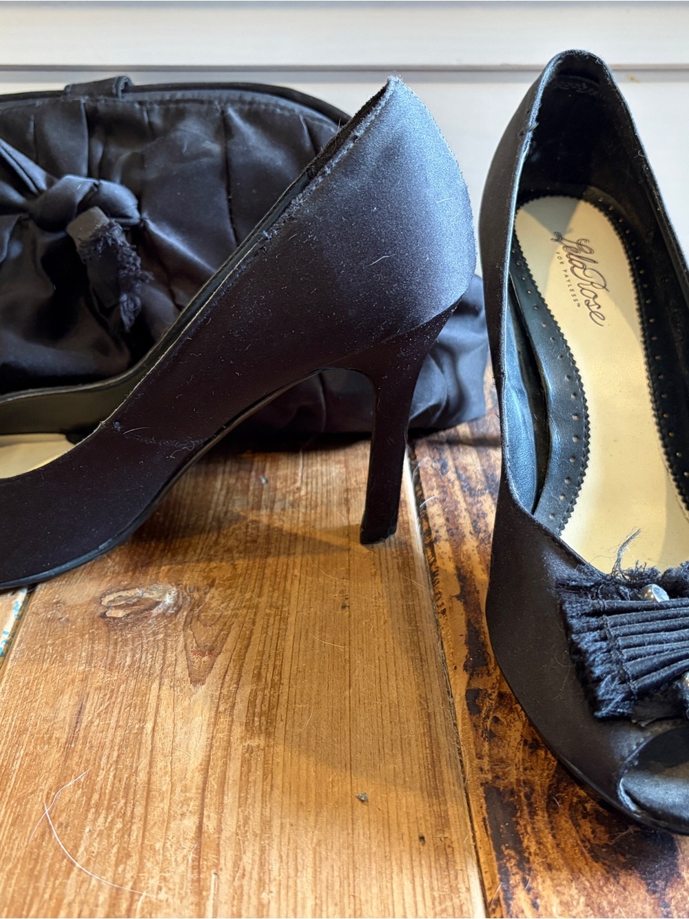 Lela Rose for Payless Black Satin Peep-Toe Heels & Clutch